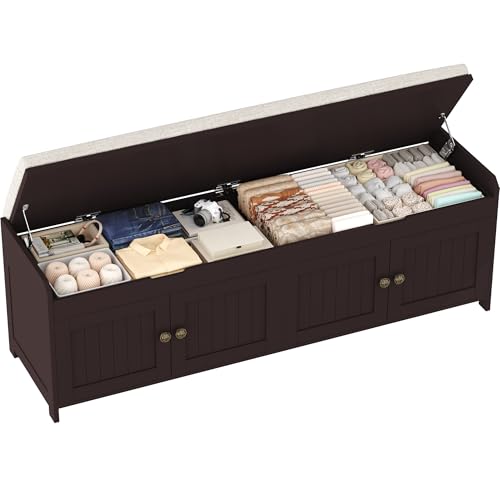 HOMEFORT 54.4" Shoe Bench with Lift Top Storage, Entryway Bench with Cushioned Seat, Wooden End of Bed Bench, Shoe Cabinet Bench with Hidden Storage Space, for Bedroom, Hallway,Espresso - color: Espresso, size: 54.4"Wx14.9"D x18.1"H