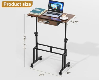 Adjustable Height Standing Desk With Drawer, Rolling Sit Stand Up Desk With Wheels, Small Sit To Stand Computer Desk, Adjustable Desktop Height, On Wheels, Brown, For Walking Pad Laptop Treadmill - color: Brown, size: With Drawer