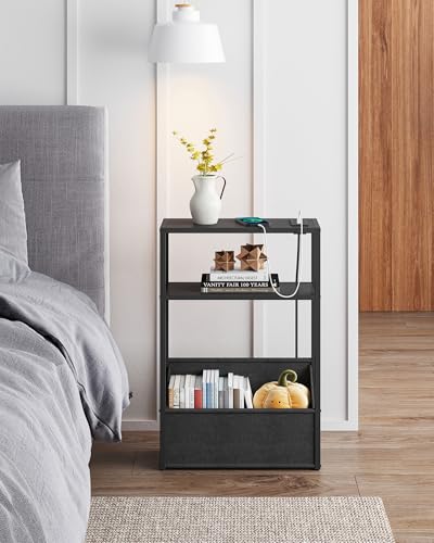 TUTOTAK Keep Phones Charged & Books Organized with Slim 3-Tier Side Table with Charging Station for Living Room Bedroom TB01BK095 - color: Black
