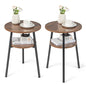 Giantex Round End Table Set of 2, Retro Bedside Table with Open Storage Shelf & Sturdy Triangular Metal Frame, Versatile Accent Table for Bedroom, Living Room & Study, Easy Assembly (2, Walnut)