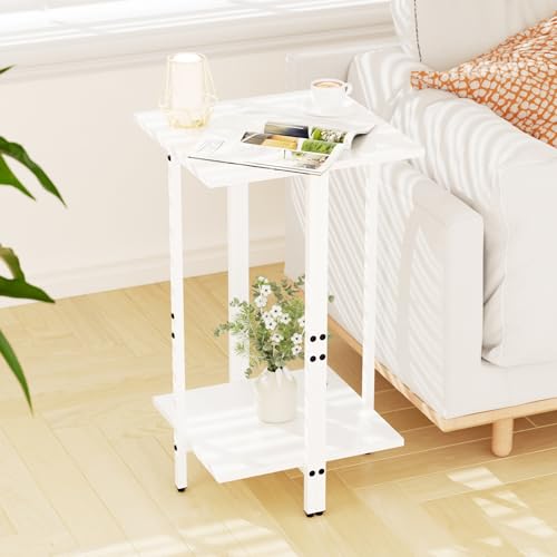 Side Tables Set of 2, Sofa Table for Small Spaces, Narrow Side Table with 2-Tier Storage Shelf, Small End Tables for Living Rooms, Bedrooms, and Hallways(White)