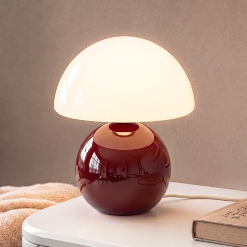 Dawnwake Mushroom Lamp Table Lamp for Bedroom,Desk Bedside Small Lamps for Living Room Night Stands,Mushroom Decor Cute Mini Modern Mid Century Lamps,Unique Aesthetic Home Living Room Decor(Wine Red) - color: Wine Red