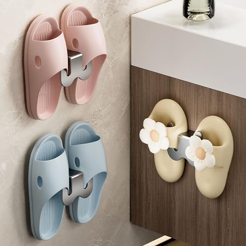 Black Slipper Rack, 3 Inch x 2 Inch Aluminium No Punching Hole Slipper Holder for Hanging Slipper, Making Your Room Tidy, Used for Bedroom and Bathroom (Black) - color: Black
