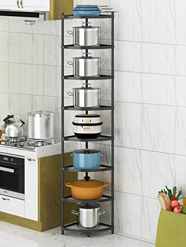 Kitchen Corner Shelf Rack, Multi-layer Pot Rack Storage Organizer Metal Shelves Holder (8 Tier)