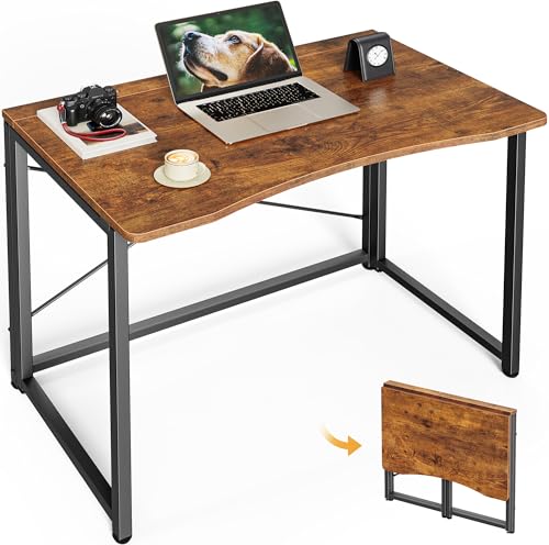 Huuger Folding Desk for Small Spaces, 31.5 Inch Foldable Computer Table, Easy Assembly, for Home Office, Study, Bedroom, Dorm, Space Saving, Small Writing Work Office Computer Desk, Rustic Brown - color: Rustic Brown, size: 18.9"D X 31.5"W