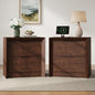 YANSNWO Walnut Nightstand Set of 2 with Charging Station, 23.6" Modern Bedside Table with Thickened Frame & Unique Panel, Mid Century Wood End Table for Bedroom, Living Room - color: Walnut, size: 15.6"D x 23.6"W x 23.6"H (2 Drawers/2 Piece)