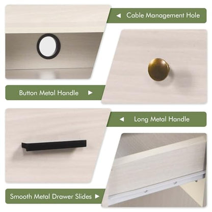 Catrimown Computer Desk with Drawers and Hutch, Farmhouse Home Office Desk, Wood Student Desk with File Drawer for Bedroom, Writing Table for Small Space, Warm White - color: Warm White