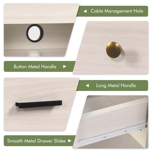 Computer Desk with Drawers and Hutch, Farmhouse Home Office Desk, Wood Student Desk with File Drawer for Bedroom, Writing Table for Small Space, Warm White - color: Warm White