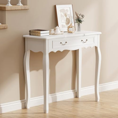 White Entryway Table with 1 Drawer Console Table for Entryway Entrance Table for Hallway, Living Room, Foyer, Easy Assembly (Legs Only), 13.77D x 34.64W x 30.7H in - color: White