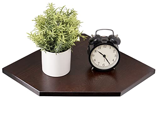 Corner Wall Shelf, Solid Oak Wood White Floating Corner Shelf Organizer with Wire Hole Small Plant Display for Kitchen Bedroom, Dark Walnut - color: Dark Walnut, size: 13.2inch