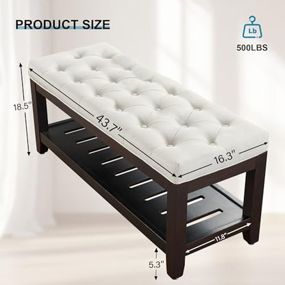 44" Entryway Bench with Shoe Storage, End of Bed Bench, Upholstered Ottoman Storage, 500 LBS Capacity for Entryway, Living Room, Hallway - color: White-1