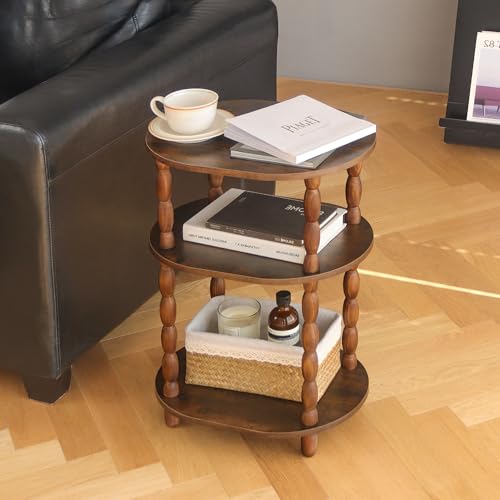 MaxSmeo Side Table, 3-Tier Small End Table, Modern Oval Night Stand Accent Table for Living Room, Bedroom, Rustic Brown - color: Rustic Brown