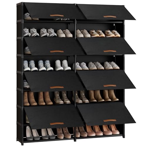 Shoe Storage Cabinet with Door, 54 Pairs Shoe Rack 2 by 9 Tier Space Saving Plastic Shoe Organizer with Cover for Closet, Hallway, Living Room, Bedroom, Garage,Black - size: 2 by 9(54 Pairs)