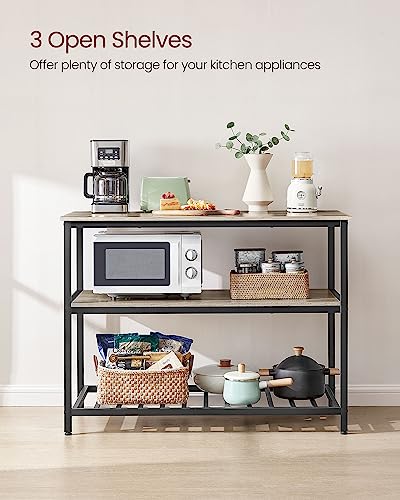 VASAGLE Kitchen Island with 3 Shelves, 47.2 Inches Width Kitchen Shelf with Large Worktop, Stable Steel Structure, Industrial, Easy to Assemble, Greige and Black UKKI001B02 - color: Greige + Black, size: 47.2"W x 35.4"H, style: without Power Outlets
