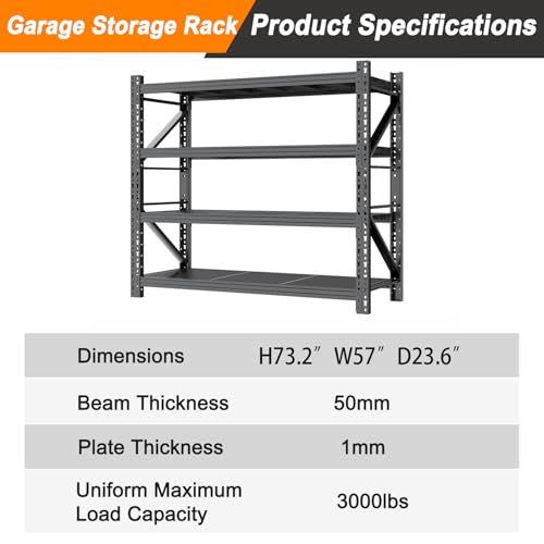 Garage Shelves Heavy Duty 73" H*57" W*23.6" D Metal Garage Shelving Unit High Load Capacity Industrial Storage Shelves for Garage Warehouse Basement - size: 73"H*57"W*23.6"D