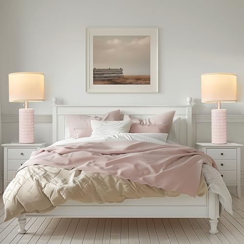 Reaketon Table Lamps for Living Room Set of 2, Ceramic Table Lamps for Bedroom, 20" Modern Lamps for Night Stands, Pink - color: Pink