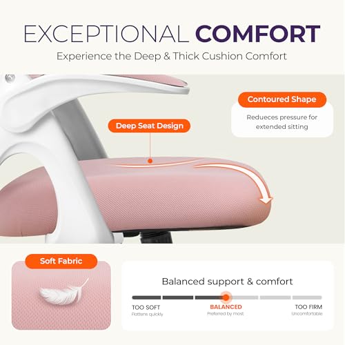 NEO CHAIR Office Desk Gaming Ergonomic Computer Chair with Lumbar Back Support Adjustable Height Swivel Rolling Wheels Flip-up Arms Mesh Chair for Home Vanity (Pink) - color: Pink