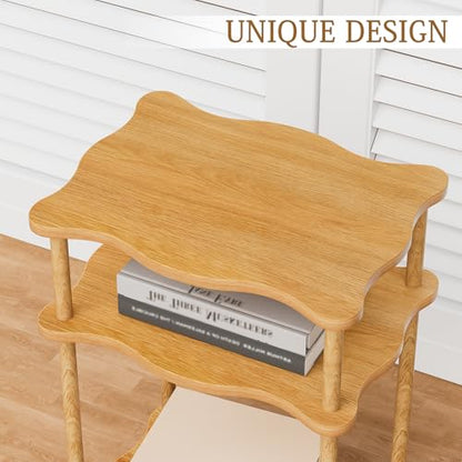 THUMEYE 3-Tier Side Table, 15.7”x11.8”x23” Space-Saving End Table with Solid Wood Legs, Tool-Free Assembly Nightstand for Bedroom Living Room, Burlywood - color: Burlywood