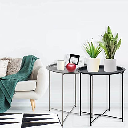 Garden 4 you End Table Metal Side Table Grey Round Folding Tray Cyan Sofa Small Accent Fold-able Table, Round End Table Tray, Next to Sofa Table, Snack Table for Living Room and Bed Room - color: Grey