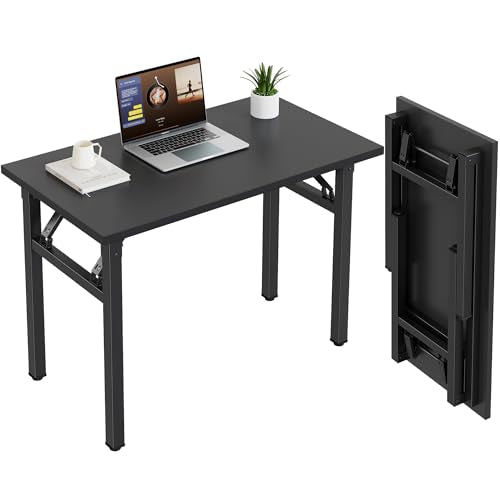 Need 35.8 Inch Folding Desk for Small Spaces, Home Office Computer Desk with Wood Top & Black Frame, Foldable Writing Table for Study, Bedroom, Dorm Room & Student, Black - color: Black, size: 35.8 inches