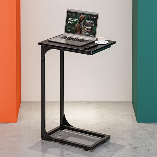 C-Shaped Side Table for Couch - Small Coffee Stand Sofa Tray Desk with Metal Frame and Waterproof Scratch Resistant, Modern End Accent for Living Room, Bedroom, Small Spaces, Black - color: Black, size: 1-Pack, style: Without Power Outlets