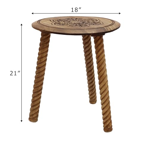 COTTON CRAFT Solid Wood End Table - 18 Inch Round Natural Hand Carved Table | Global Boho Side Table - Easy to Assemble Accent Table - Rustic Farmhouse Small Spaces Entryway Living Room Bedside - color: Natural, size: 18x18x18