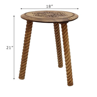COTTON CRAFT Solid Wood End Table - 18 Inch Round Natural Hand Carved Table | Global Boho Side Table - Easy to Assemble Accent Table - Rustic Farmhouse Small Spaces Entryway Living Room Bedside - color: Natural, size: 18x18x18