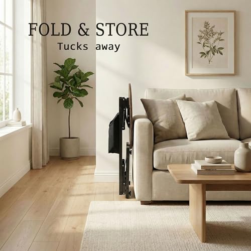 Foldable C Shaped End Table, 15.7" Couch Side Table with Storage Pocket, Slides Under Sofa
