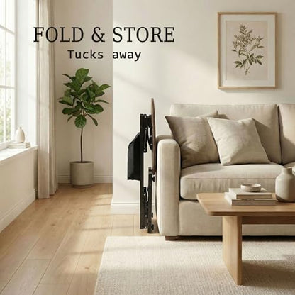 Foldable C Shaped End Table, 15.7" Couch Side Table with Storage Pocket, Slides Under Sofa
