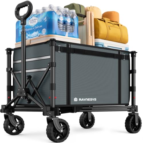 Collapsible Wagon with Wheels,120L Wagon Cart for Camping Groceries Beach | 220lbs Capacity Wagon Carts Foldablet,Smallest Folding Size,Lightweight Portable,Adjustable Handle,Transport long items - color: Gray