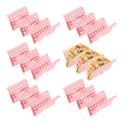 uxcell 6 Pcs Taco Holder Stands, Plastics Hollow Holder Can Hold 3 Soft/Hard Taco Street Tray Plates for Party Supplies Dishwasher and Microwave Safe, Pink - color: Pink