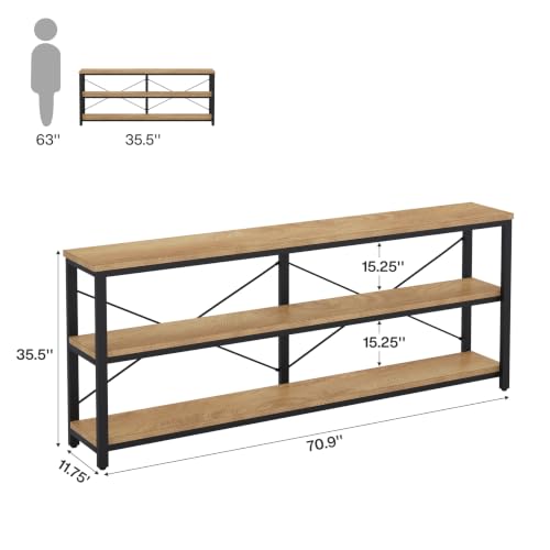 Tribesigns 71" Sofa Tables,Extra Long Couch Table, Narrow Long Console Table, Entryway Table,Sofa Table with 3 Tiers Storage Shelves (Light Brown) - color: Light Brown