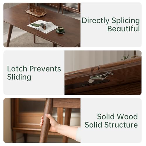 47’’-63’’ 100% Oak Extendable Dining Table, Solid Wood Folding Kitchen Table, Mid Century Modern Dinner Table for Kitchen, Apartment, Living Room (47''-63'' Walnut) - color: Walnut, size: 47''-63''