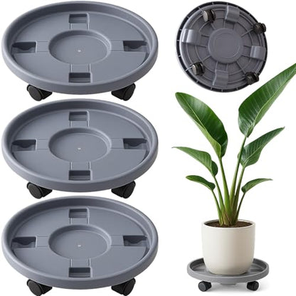 Rolling Plant Stand with Wheels 3 Pack 14 Inch Plant Caddy with Wheels Heavy Duty Plant Dolly Roller Base with Wheels Round Flower Pot Rack Holder Planter Trolley Tray, Grey - color: Grey, size: 14 inch