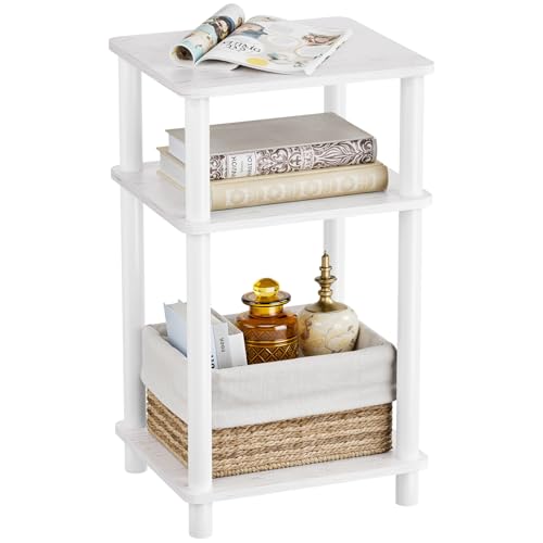 Open Shelves Side Table with Storage, 3-Tier Living Room End Tables, Night Table, 1-Min Installation Without Tools, Nightstand for Bedroom, White - color: White, size: 3 Layers