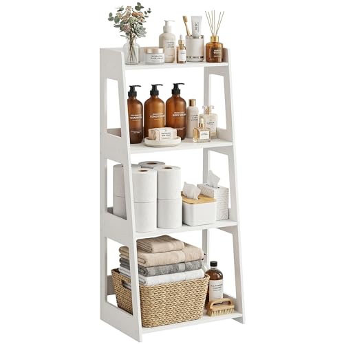 4-Tier Bathroom Ladder Shelf Freestanding, 15.7" W x 38.6" H, PVC | White Floor Shelves, Small Bookshelf, Nightstand, for Home Study, Laundry Room, Open Display Rack, 11.8" Deep - size: 11.8"D x 15.7"W x 38.6"H