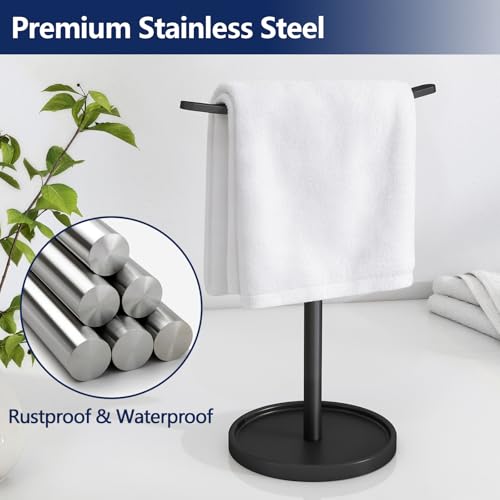 STWWO Hand Towel Holder, Stainless Steel Towel Holder Stand for Bathroom, Kitchen Countertop, T-Shaped Hand Towel Rack Stand, Black - color: Black