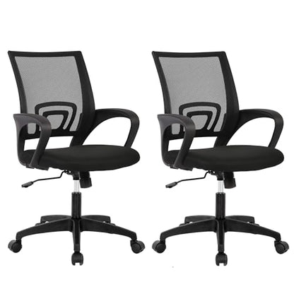 BestOffice Ergonomic Office Chair | Mid-Back Swivel Desk Chair | Black | with Lumbar Support, Adjustable Height & Breathable Backrest | Sponge Seat & Rolling Wheels | for Home, Office | Pack of 2 - color: Black, style: pack of 2