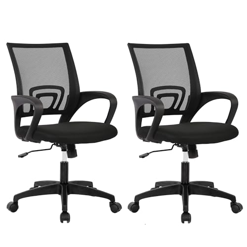 BestOffice Ergonomic Office Chair | Mid-Back Swivel Desk Chair | Black | with Lumbar Support, Adjustable Height & Breathable Backrest | Sponge Seat & Rolling Wheels | for Home, Office | Pack of 2 - color: Black, style: pack of 2