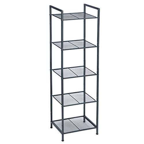 SONGMICS 5-Tier Storage Rack, Bathroom Shelf, Extendable Plant Stand with Adjustable Shelf, for Bathroom, Living Room, Balcony, Kitchen, Black UBSC35BK, 11.8 x 15 x 50.4 Inches - color: Black, size: 5 Tiers
