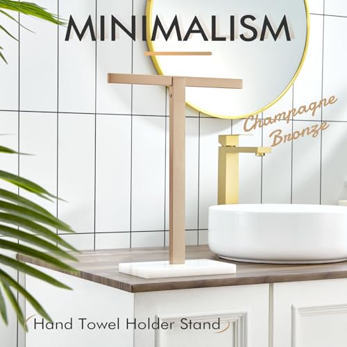 KOKOSIRI Hand Towel Holder Stand Towel Rack with Marble Base for Bathroom Kitchen Vanity Countertop, Champagne Bronze Stainless Steel 15.7'' Height THS0002-SM-CPG - color: Champagne Bronze, size: 1-Bar