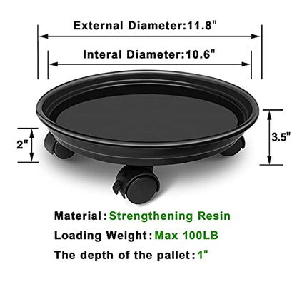Plant Caddy with Wheels, Rolling Plant Dolly with Casters, Black | Movable Plant Stand, Flower Pot Dolly Holder, Planter Pot Mover, Indoor Outdoor Use, 2 Wheels with Lock, Fit Most Pots - color: Black