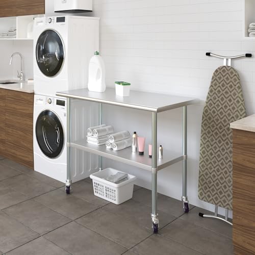 AmGood 48" Long x 24" Deep Stainless Steel Table with Casters - size: 48" Long x 24" Deep