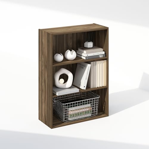 Furinno Simple Book Shelf, 3-Tier Bookshelf, Storage Shelves Bookcase, 9.7 x 23.7 x 31.5, for Living Room, Bedroom, Home Office, Columbia Walnut - color: Columbia Walnut, size: 3-Tier, Standard