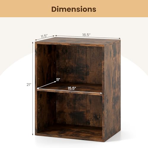 Giantex 2-Cube Bookshelf and Bookcase, 2-Layer Storage Shelf w/Large-Capacity Open Storage Space for Living Room Bedroom Study Office, Multi-Functional Furniture Display Cabinet, Rustic Brown | Display Shelf with Open Storage Space for Living Room, Home O