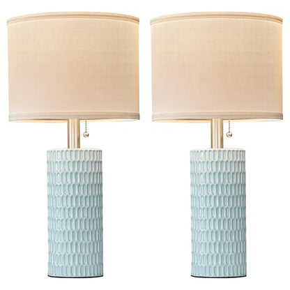 Reaketon Table Lamps for Living Room Set of 2, Ceramic Table Lamps for Bedroom, 20" Modern Lamps for Night Stands, Blue - color: Sky Blue