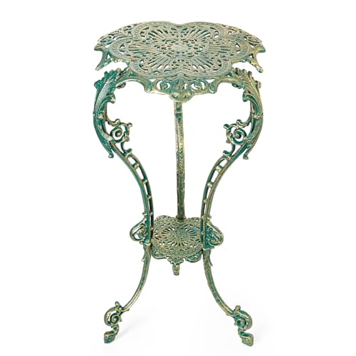 Sungmor Vintage Cast Iron Plant Stand - Ornate Green Pedestal Table for Indoor Outdoor Garden, 27.5" Antique Metal Flower Pot Holder, Victorian Style Plant Display Stand - Patio, Porch, Balcony Décor - color: Green
