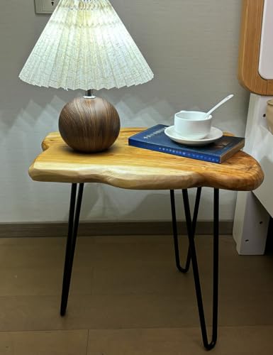 Rustic Solid Wood Live Edge Style End Table, Natural Wood Side Table with Hairpin Legs, Small Irregular Side Table for Living Room, Bedroom, Farmhouse Decor, 16" L x 12" W x 17" H - size: 16" L x 12" W x 17" H