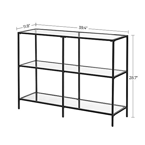 VASAGLE 39.4 Inch Console Table with 3 Shelves, Sofa Tables, Modern Entryway Table, Metal Frame, Tempered Glass Shelf, Entryway Living Room Bedroom, Classic Black and Transparent ULGT027B01 - color: Classic Black + Transparent, size: 39.4"W