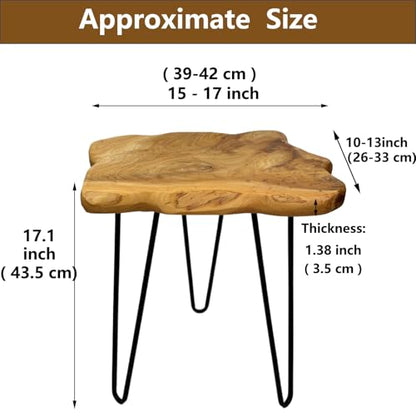 Rustic Solid Wood Live Edge Style End Table, Natural Wood Side Table with Hairpin Legs, Small Irregular Side Table for Living Room, Bedroom, Farmhouse Decor, 16" L x 12" W x 17" H - size: 16" L x 12" W x 17" H